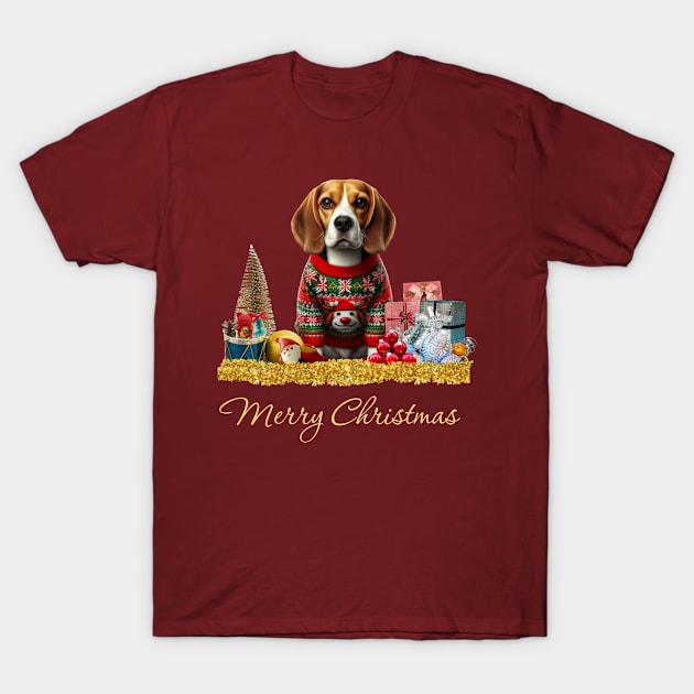 Merry Christmas Beagle T-Shirt by The Artful Barker